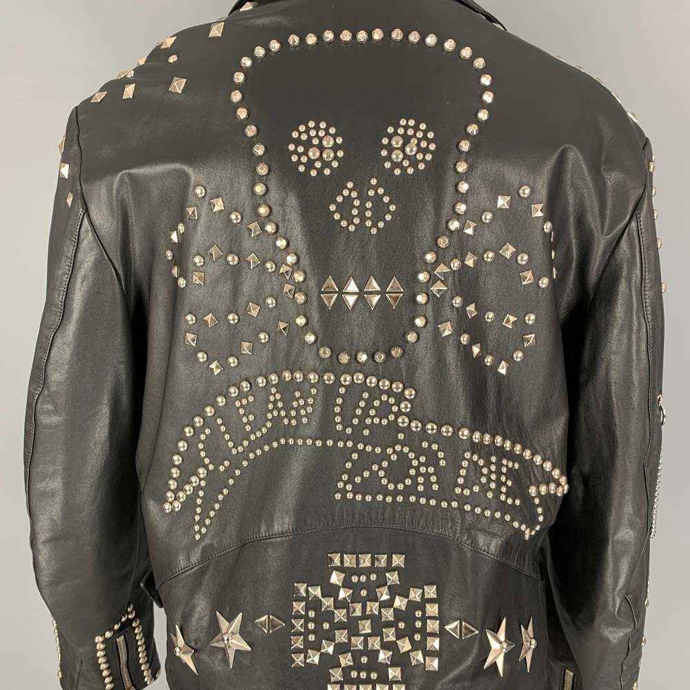 KATHARINE HAMNETT Winter 1990 Black Studded Leather Clean Up Or Die Biker Jacket - Picture 6 of 10